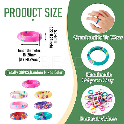 30Pcs Handmade Polymer Clay Finger Rings RJEW-TA0001-11B-1