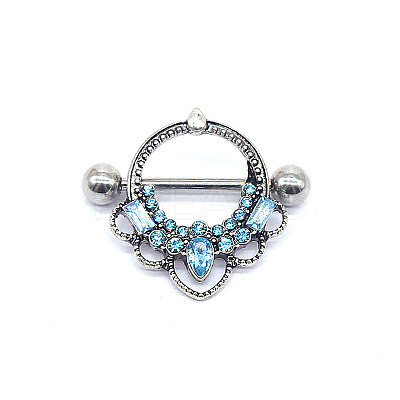 316 Surgical Stainless Steel & Zinc Alloy & Glass Rhinestone Nipple Rings WG3961D-01-1
