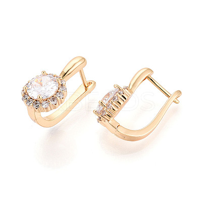 Brass Micro Pave Clear Cubic Zirconia Flat Round Hoop Earrings EJEW-T048-30G-1