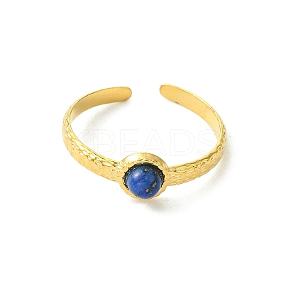 Gemstone Round 304 Stainless Steel Cuff Open Rings for Women RJEW-JR01063-1