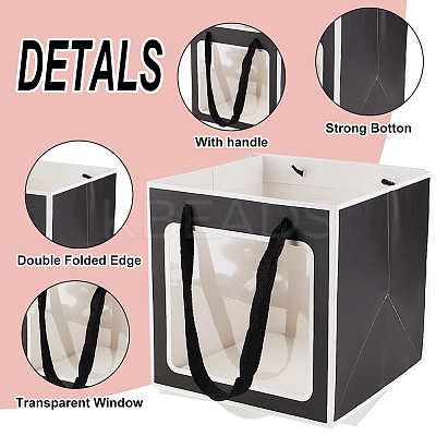 Square Paper Gift Tote Bags with Plastic Visible Window ABAG-WH0051-10B-1