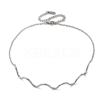304 Stainless Steel Wave Shape Link Chain Necklaces for Women NJEW-S439-08P-1