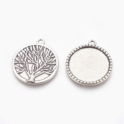 Flat Round with Tree of Life Tibetan Style Pendant Cabochon Settings LS-TIBEP-K020kg-06AS-NR-1