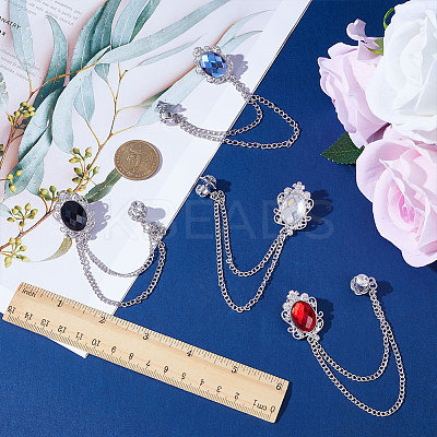 4Pcs 4 Colors Glass Oval Hanging Chain Brooches JEWB-GF0001-37-1