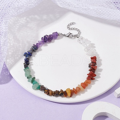 Chakra Natural Gemstone Chips Beaded Anklets for Women AJEW-AN00556-1