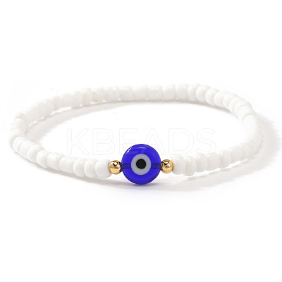 Evil Eye Glass Seed Bead & Brass Stretch Bracelets for Women LG5475-2-1