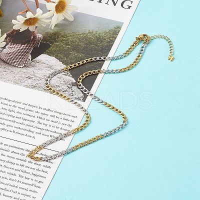 Two Tone 304 Stainless Steel Curb Chain Necklaces X-NJEW-JN03541-1