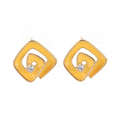 Brass Micro Pave Clear Cubic Zirconia Stud Earring Findings with Enamel KK-S356-624G-NF-1