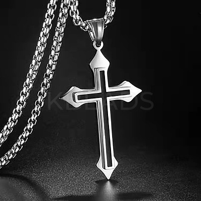 Cross Alloy Black Enamel Pendant Necklaces FS-WGF2765-01-1