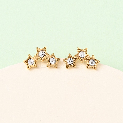 304 Stainless Steel Rhinestone Star Stud Earrings EJEW-K268-84G-1