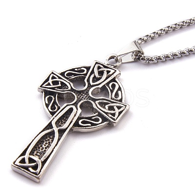 Alloy Claddagh Cross Pendant Necklaces NJEW-Z001-02AS-1