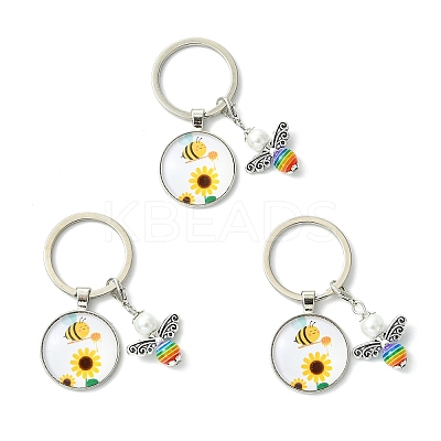3Pcs Glass Pearl & Resin & Alloy Glass Keychains KEYC-YW00227-01-1