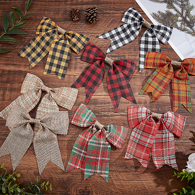 8Pcs 8 Colors Christmas Theme Imitation Linen Bowknot Ornament Accessories DIY-CA0004-34-1