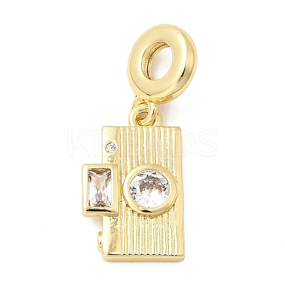 Brass Pave Clear Cubic Zirconia European Dangle Charms KK-C137-15G-1