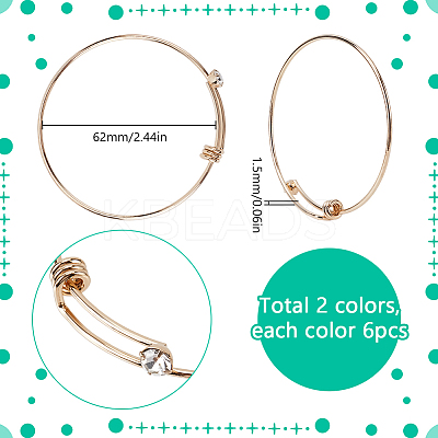12Pcs 2 Colors Golden 304 Stainless Steel with Rhinestone Expandable Bangles BJEW-SC0001-27-1