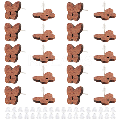 20 Pairs Walnut Wood Stud Earring Findings WOOD-DC0001-02-1