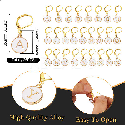 26Pcs Flat Round with Letter A~Z Alloy Enamel Pendant Locking Stitch Markers HJEW-TAC0089-1