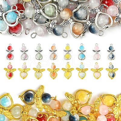 40Pcs 8 Colors Angel Glass Pendants. with Alloy Findings PALLOY-FS00027-1