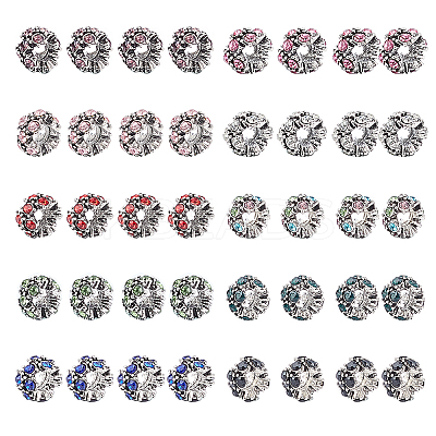 40Pcs 10 Colors Alloy Rhinestone European Beads MPDL-CA0001-03-1