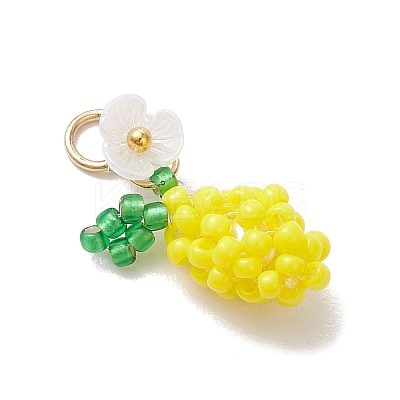Glass Seed Beaded Lemon with Flower Pendants PALLOY-MZ00854-1