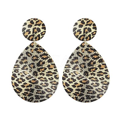 Leopard Print Alloy Dangle Stud Earrings EJEW-K304-01A-G-1