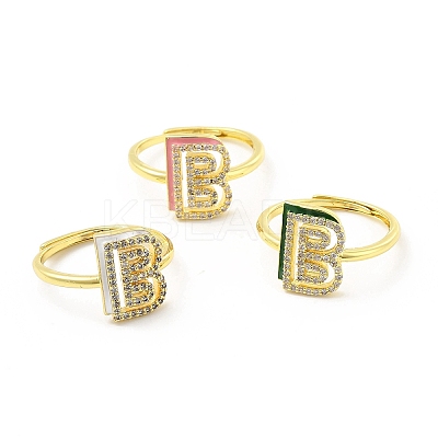 Mixed Color Enamel Initial Letter Adjustable Ring with Clear Cubic Zirconia RJEW-P045-01G-B-1