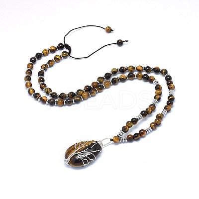 Natural Tiger Eye Pendant Necklaces NJEW-P241-C05-1