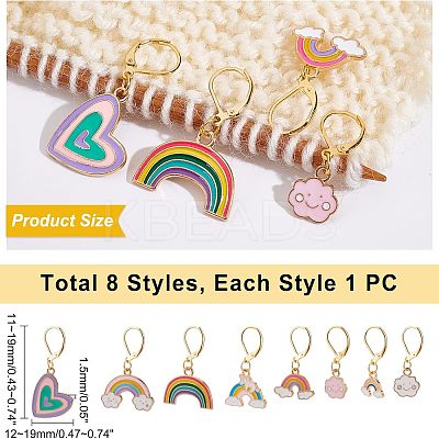 8Pcs 8 Style Rainbow & Cloud & Heart Enamel Dangle Leverback Earrings for Women HJEW-NB0001-35-1