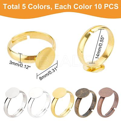 50Pcs 5 Colors Adjustable Brass Ring Components KK-PH0003-33-1