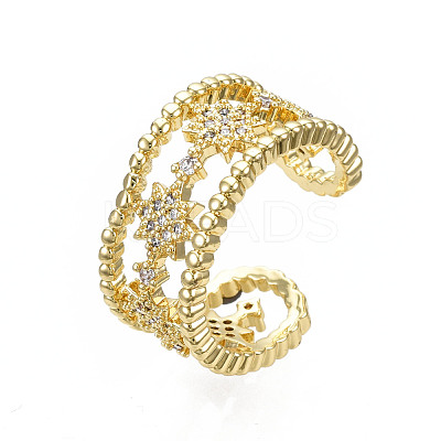 Cubic Zirconia Star Open Cuff Ring RJEW-N037-006A-1