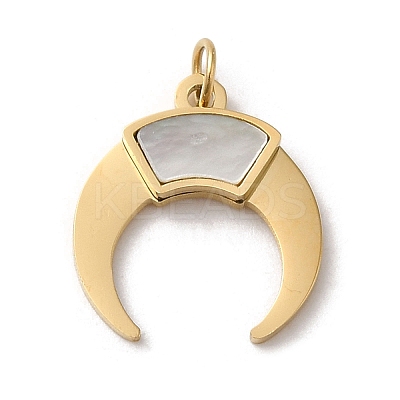 304 Stainless Steel with Shell Moon Charms STAS-K263-19G-1