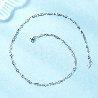304 Stainless Steel Cross Rhombus Link Chain Necklaces NJEW-JN05651-1