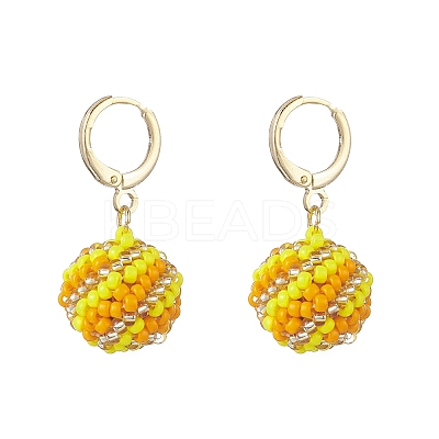 Handmade MIYUKI Japanese Seed Braided Round Ball Dangle Leverback Earrings EJEW-MZ00073-02-1