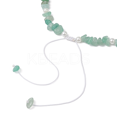 Natural Green Aventurine Chip & Imitaton Round Pearl Beaded Adjustable Necklaces NJEW-JN05227-03-1