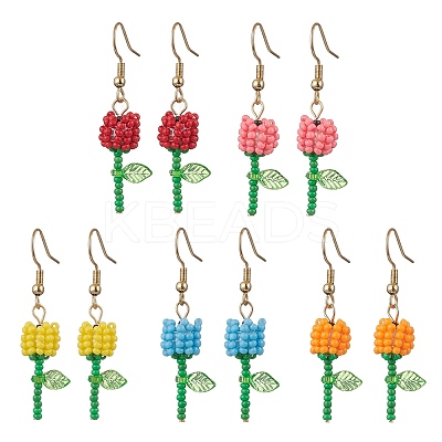 Grade A Round Glass Seed Beads Flower Dangle Earrings EJEW-MZ00451-1