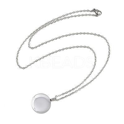 304 Stainless Steel Flat Round Pendant Pet Urn Ashes Necklaces NJEW-S455-01P-1