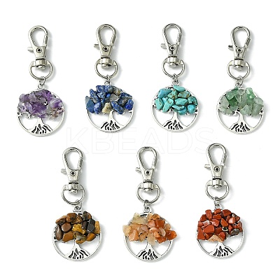 Flat Round with Tree of Life Tibetan Style Alloy Pendant Decorations HJEW-JM01743-01-1