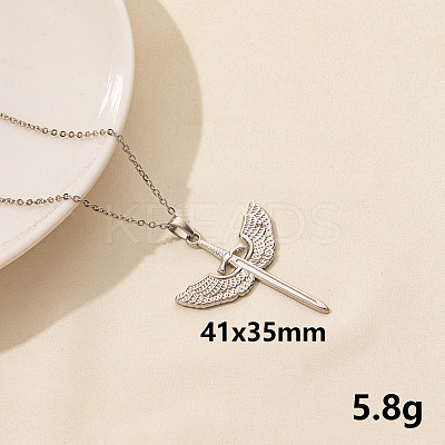 Vintage Stainless Steel Sword with Wing Pendant Necklaces for Women QX2053-7-1