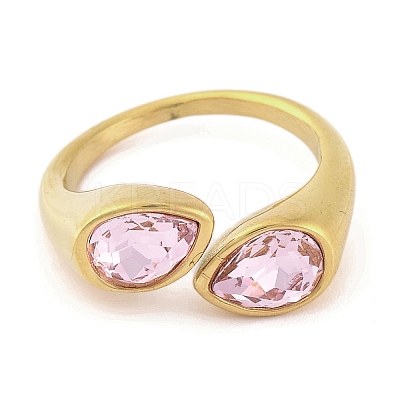 Ion Plating(IP) 304 Stainless Steel Rhinestone Teardrop Cuff Open for Women RJEW-N046-04J-G-1