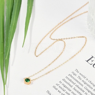 Ion Plating(IP) 304 Stainless Steel Cubic Zirconia Hexagon Pendant Cable Chain Necklaces NJEW-P320-16G-03-1