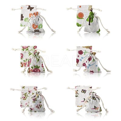 24Pcs 6 Colors Floral Animal Printed Burlap Packing Pouches ABAG-FS0001-13-1