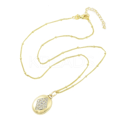 Brass Micro Pave Clear Cubic Zirconia Satellite Chain Locket Pendant Necklaces for Women LS-NJEW-M009-03G-B-1