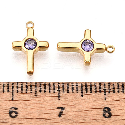Ion Plating(IP) 304 Stainless Steel Micro Pave Cubic Zirconia Charms STAS-N110-01E-G-1