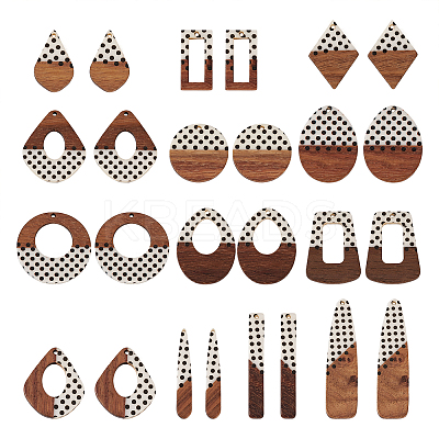 26Pcs 13 Styles Printed Opaque Resin & Walnut Wood Pendants RESI-TA0001-89-1