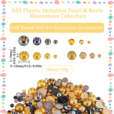 2 Bags ABS Plastic Imitation Pearl with Resin Rhinestone Cabochon MRMJ-SC0001-20C-1