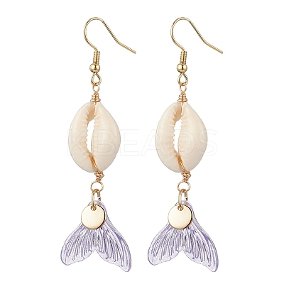 Natural Cowrie Shell Glass Dangle Earrings EJEW-JE06385-04-1
