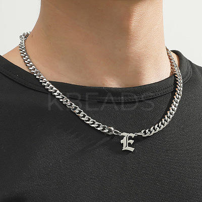 304 Stainless Steel Initial Pendant Cuban Link Chain Necklaces FS-WGB15F2-04-1