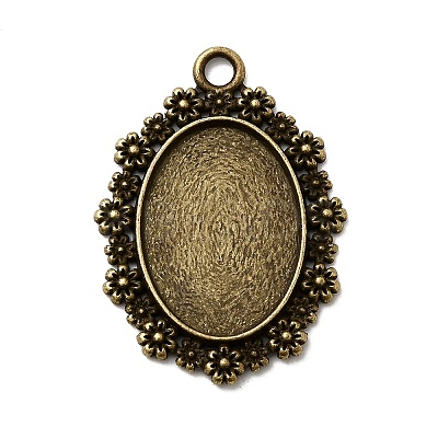 Vintage Tibetan Style Alloy Flower Pendant Cabochon Bezel Settings X-TIBEP-M018-42AB-NF-1