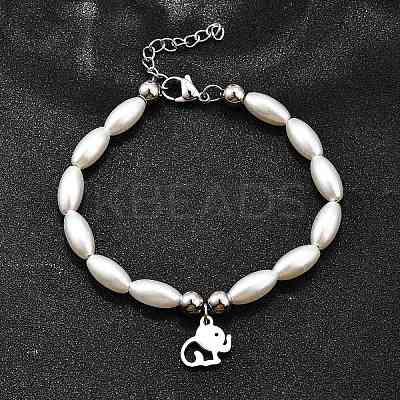 304 Stainless Steel Elephant Charm Bracelets for Women BJEW-C098-13P-1