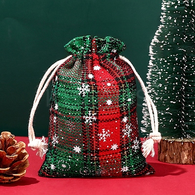 Christmas Themed Burlap Drawstring Bags XMAS-PW0001-236G-1